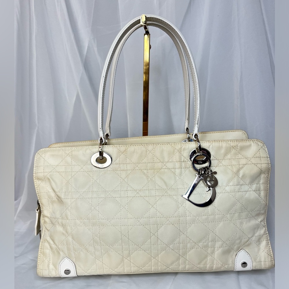 Dior Lady Dior Nylon Cream Cannage East West Handbag Authentic Vintage